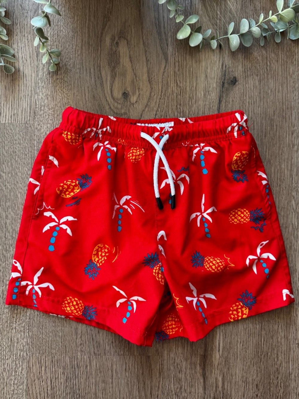 Maamgic Boys Red Tropical Swim Trunks Palm Tree Pineapple Print Size 5/6